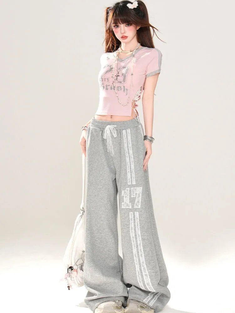 American-Style Letter Print Pink Short Crop Top