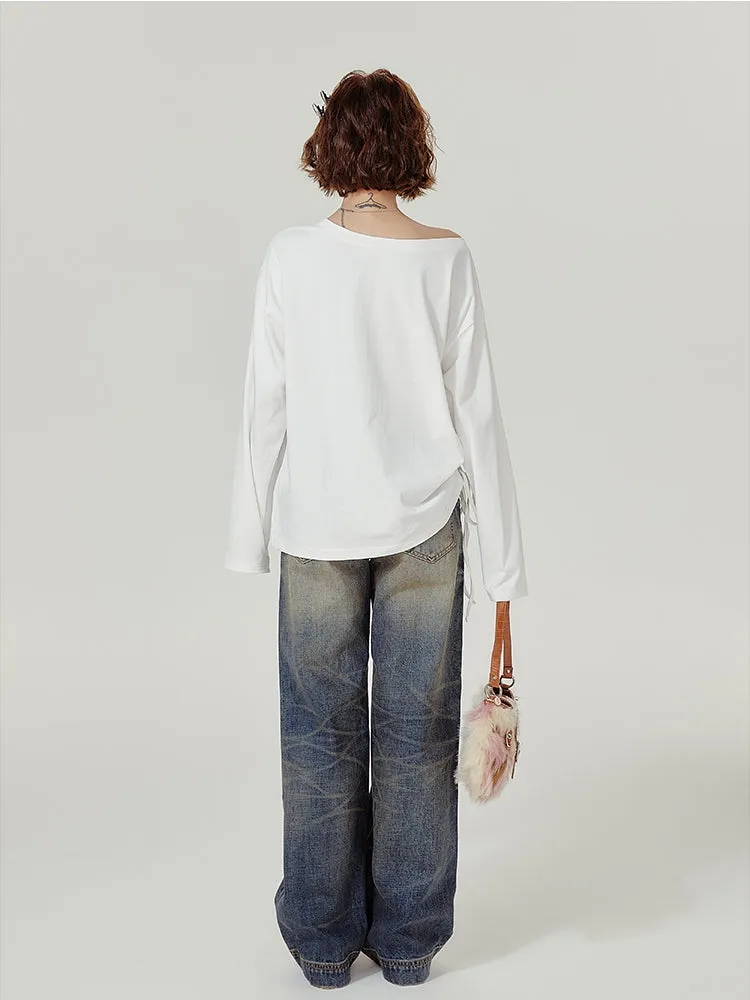 American Style Long-Sleeve Casual White T-Shirt