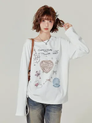 American Style Long-Sleeve Casual White T-Shirt