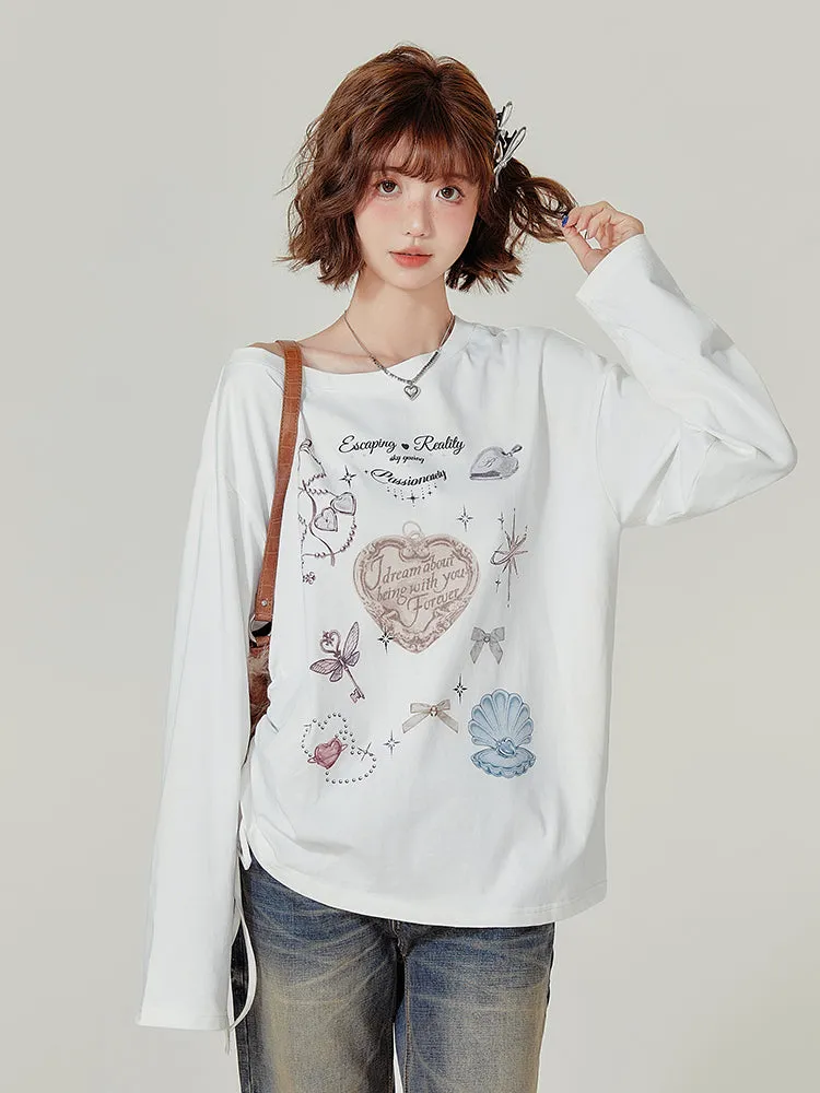American Style Long-Sleeve Casual White T-Shirt