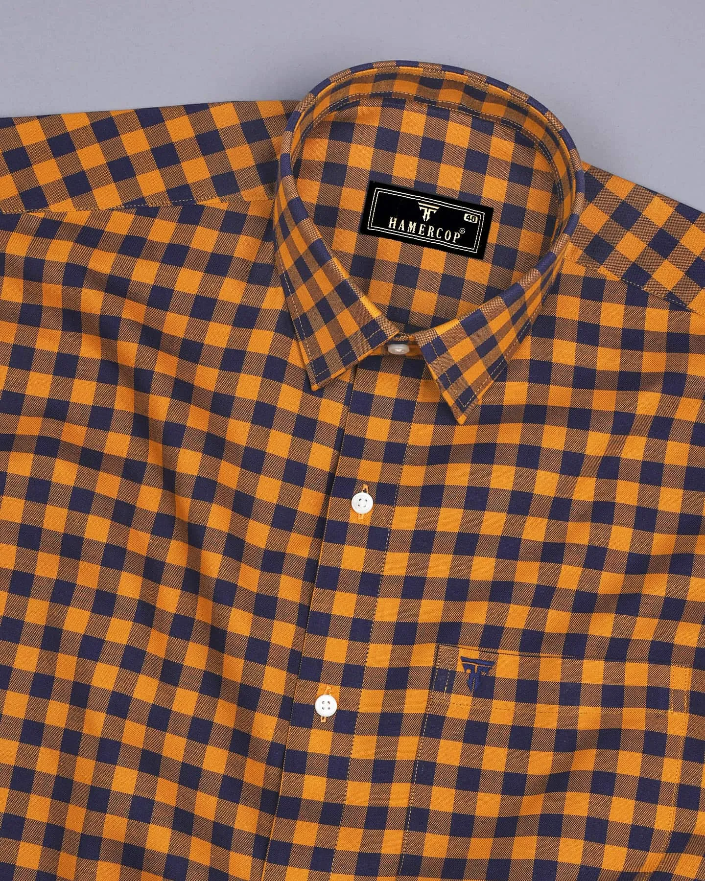 Bandon Mustard With Blue Check Oxford Cotton Shirt