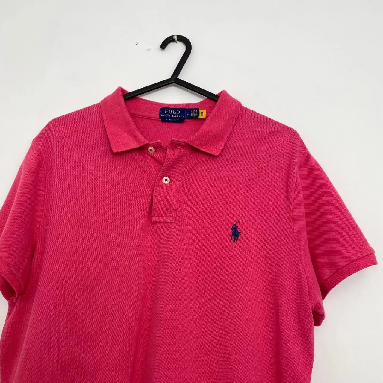 Preowned Polo Ralph Lauren Womens Basic Polo Shirt Size L Pink Top Tennis Preppy Pony.